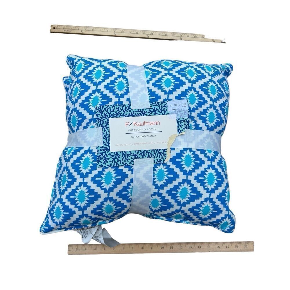 P/Kaufmann‎ Outdoor Pillows 18x18 Blue Geometric Ikat Set of 2 Home